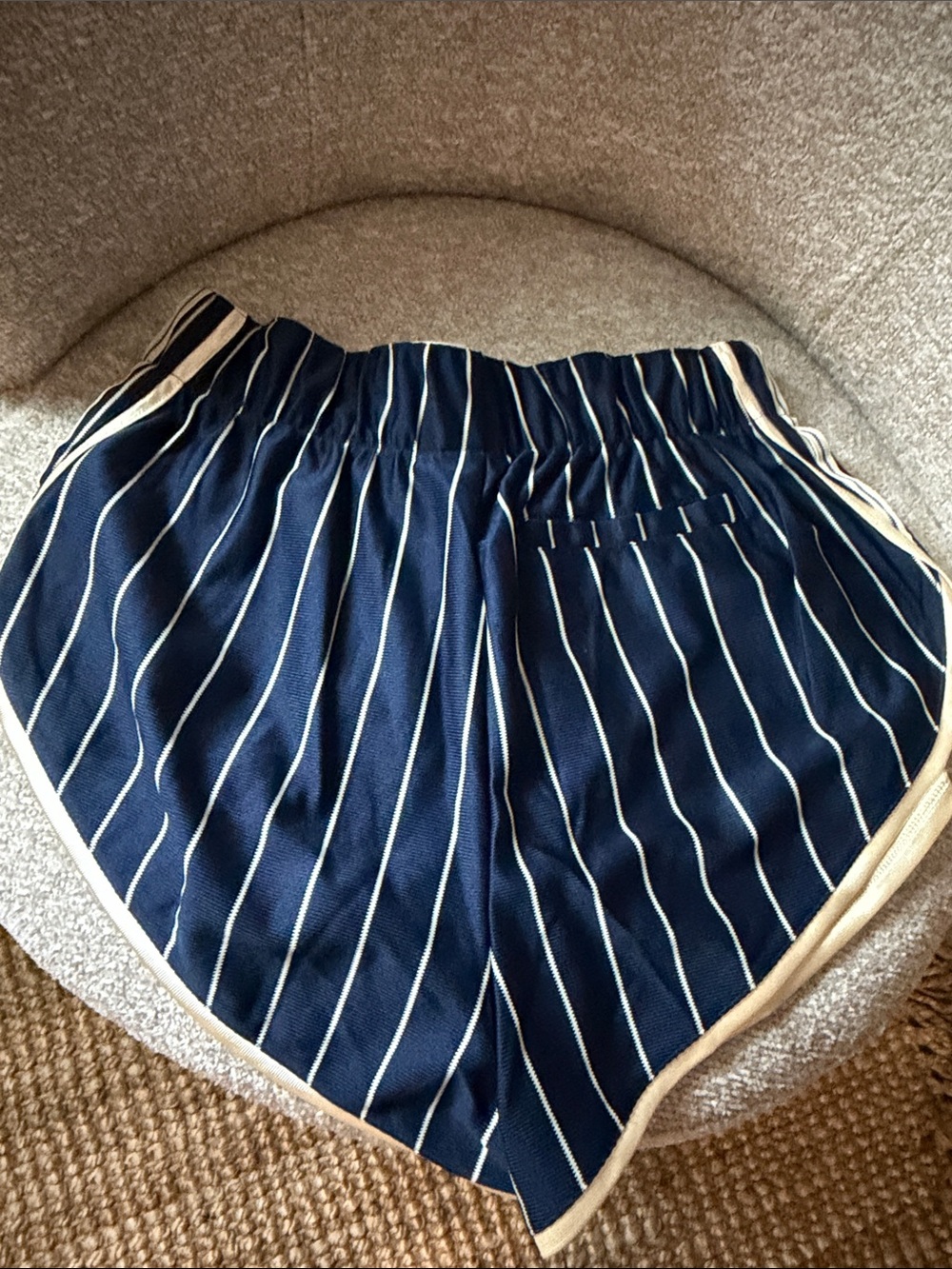 adidas Navy Pinstripe Athletic Shorts with Cream Trim - Picture 6 of 8
